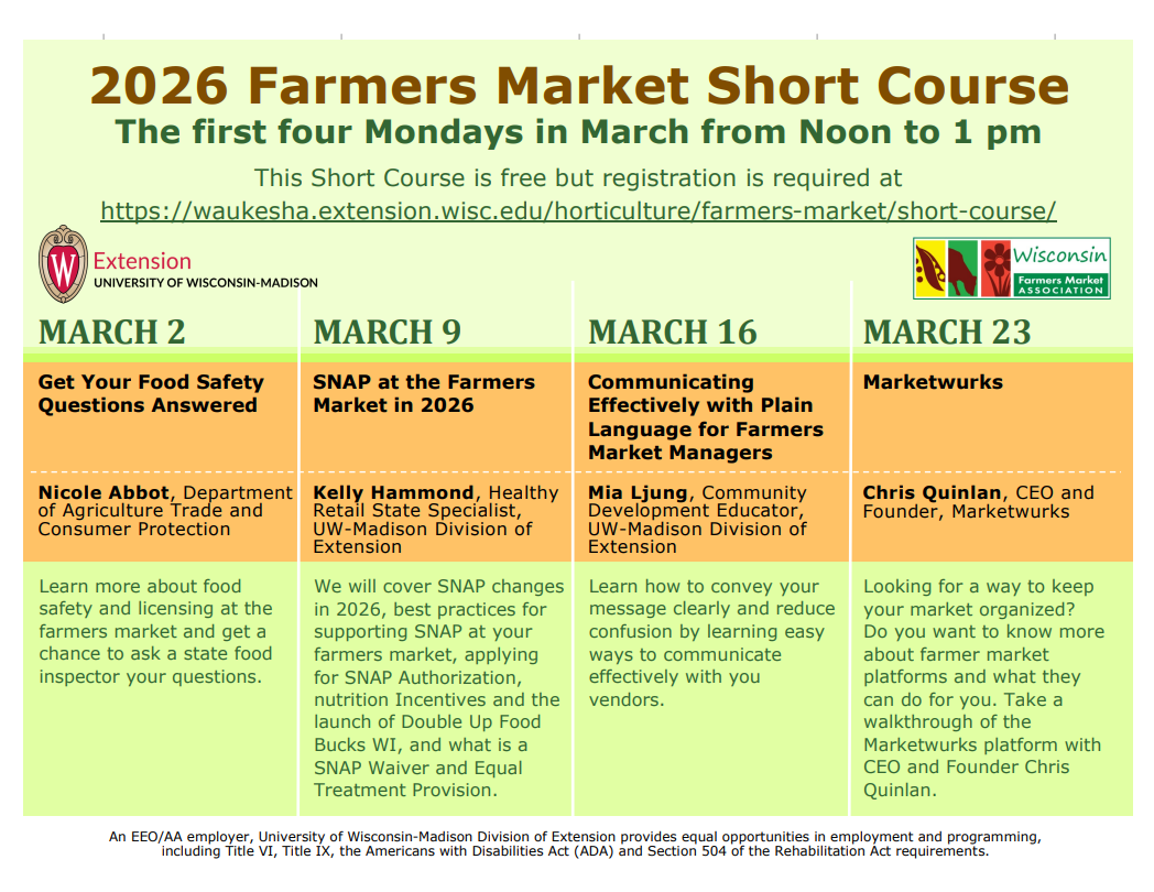 2026 Farmers Market Short Course schedule
